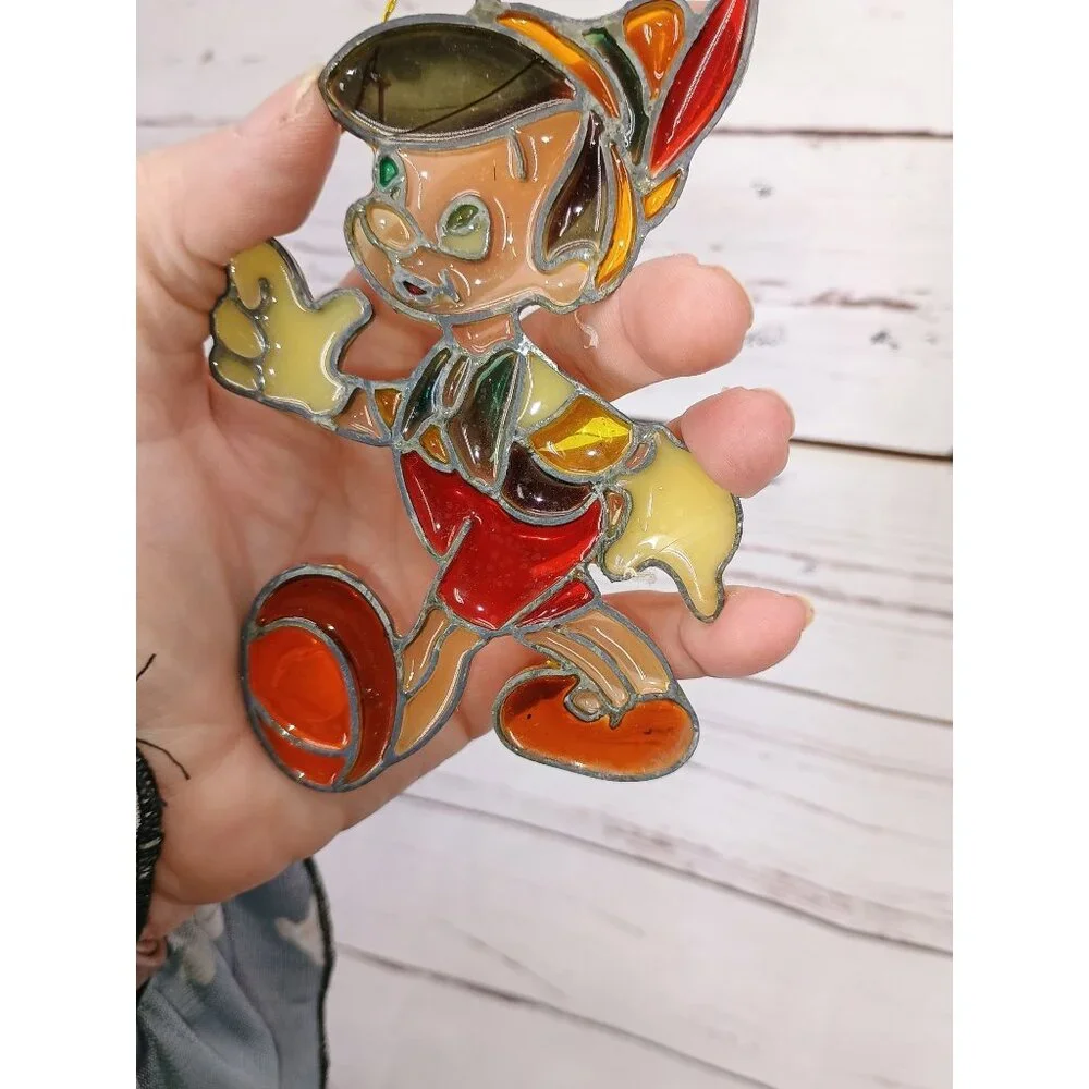 Vintage 1980s Pinocchio Stained Glass Suncatcher Ornament By Kurt S. Adler Handc